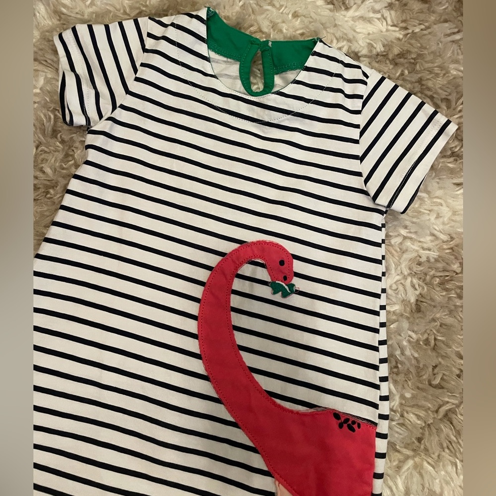 Super cute infant Dinosaur dress-Navy/white striped-100% Cotton-Excellent Cond